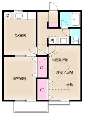 グリーンテラス(2DK/2階)の間取り写真
