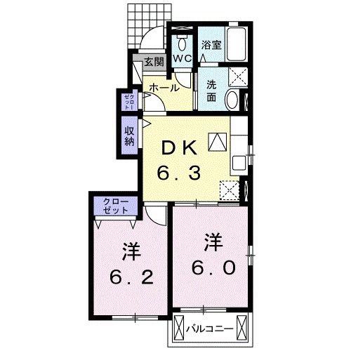 グランド ソレイユ(2DK/1階)の間取り写真
