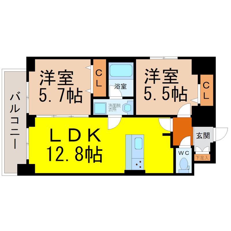 プレサンス鶴舞公園セラヴィ(2LDK/12階)の間取り写真