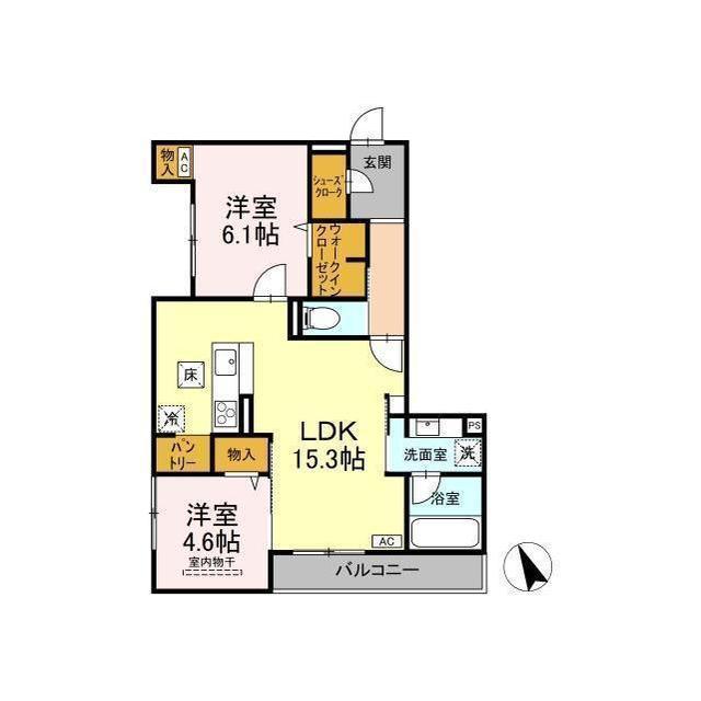 D-INVEST陣場 A(2LDK/1階)の間取り写真