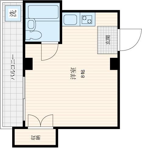 ユーノス双葉(ワンルーム/3階)の間取り写真