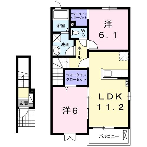 エクセランメゾンC(2LDK/2階)の間取り写真