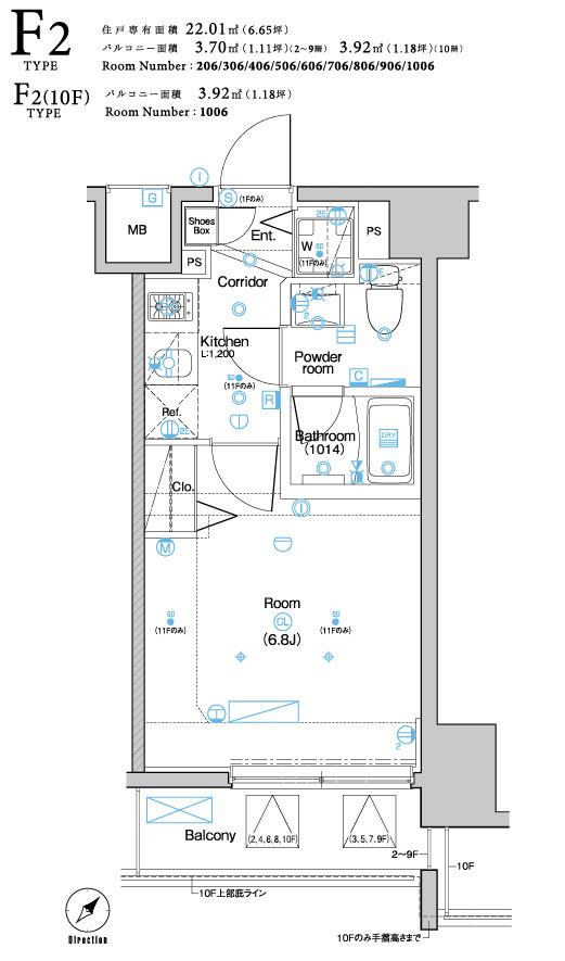 SYNEX 横濱阪東橋II(1K/6階)の間取り写真