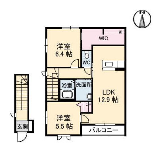 シャーメゾンアドニスI(2LDK/2階)の間取り写真