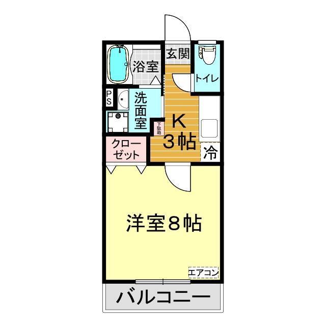 フェリーチェ(1K/1階)の間取り写真