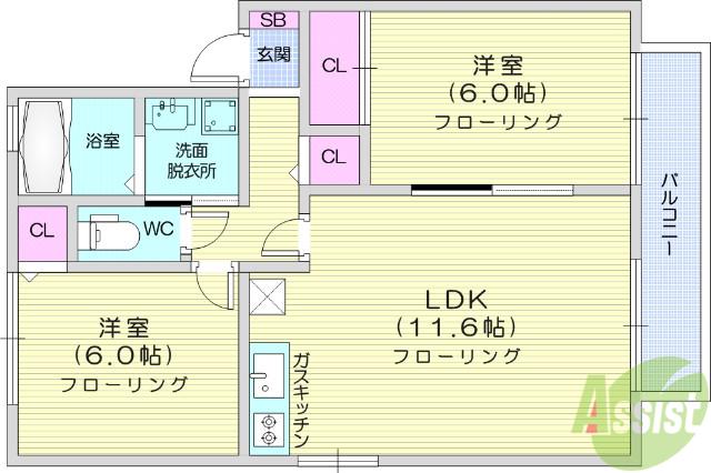 グレースコート壱番館(2LDK/2階)の間取り写真
