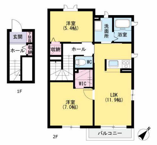 アマティスタ A棟(2LDK/2階)の間取り写真