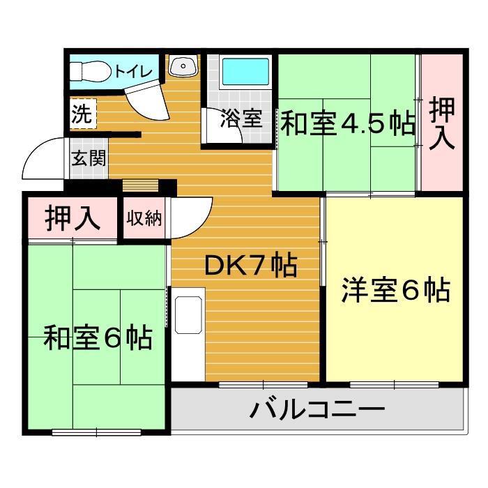 長門ハイツ(3DK/3階)の間取り写真