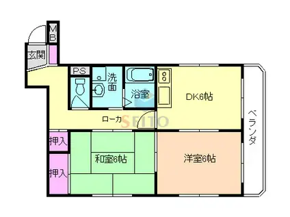 エルベコート岡町(2DK/2階)の間取り写真