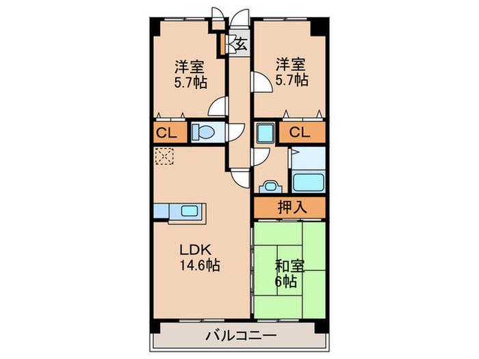 フレア・クレスト水城(3LDK/2階)の間取り写真