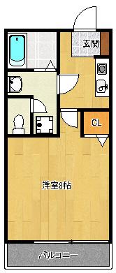 万呂ファースト(1K/1階)の間取り写真