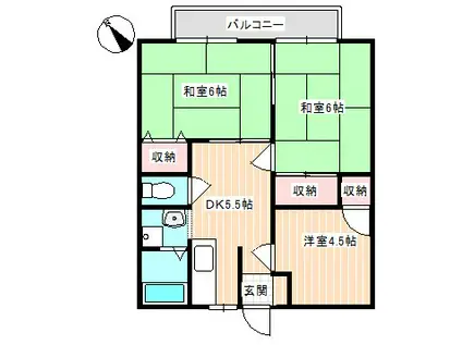 サンライフ日の出 B棟(3DK/2階)の間取り写真