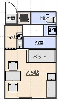 レジデンスカトレヤ(1K/1階)の間取り写真