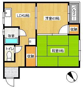 槻田コーポA棟(2LDK/3階)の間取り写真