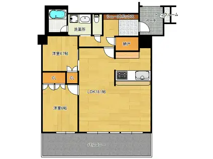 グランドメゾン京町堀タワー定期契約7年間(1SLDK/13階)の間取り写真