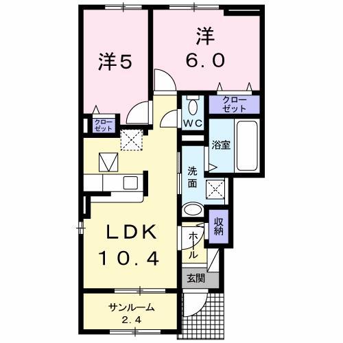 フォレスタ野間口(2LDK/1階)の間取り写真