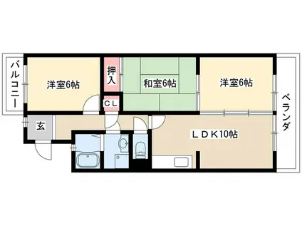 レジオン香流(3LDK/3階)の間取り写真
