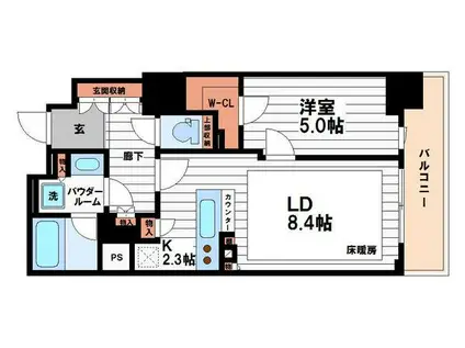 ローレルタワー御堂筋本町(1LDK/11階)の間取り写真