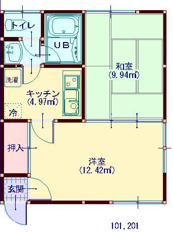 シンフォニーハイツ(2K/1階)の間取り写真
