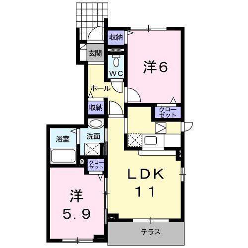 メゾンセレーノC(2LDK/1階)の間取り写真