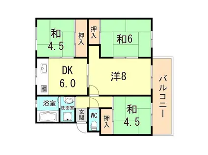 高倉台1団地3号棟(4DK/4階)の間取り写真