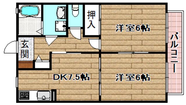 ドミール津之江(2DK/2階)の間取り写真