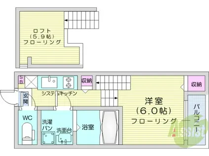 ＪＲ仙石線 陸前高砂駅 徒歩10分 2階建 築3年(1K/2階)の間取り写真