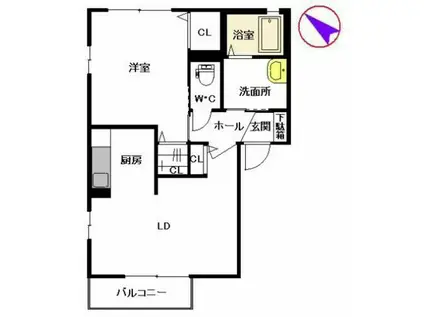 ソラーレS(1LDK/2階)の間取り写真