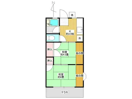 シティーハイム健(2K/1階)の間取り写真