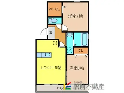 グラン・ドミール古賀B棟(2LDK/3階)の間取り写真