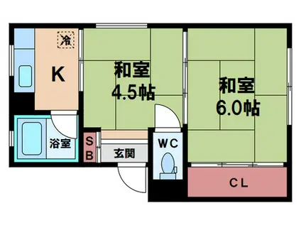 グリーンハイツ(2K/2階)の間取り写真