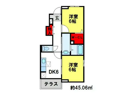 ハッピ-シティ基里I(2DK/1階)の間取り写真