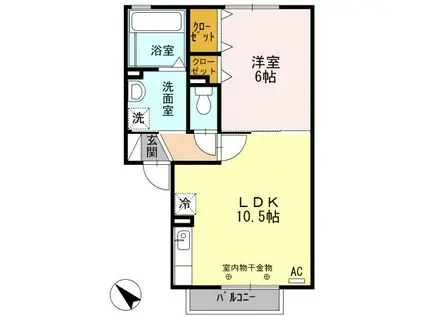 セリシール(1LDK/2階)の間取り写真