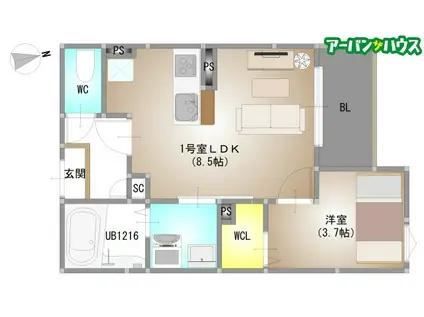 REGALEST 新保(1LDK/1階)の間取り写真
