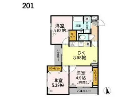 グラナーデ目白御留山(3DK/2階)の間取り写真