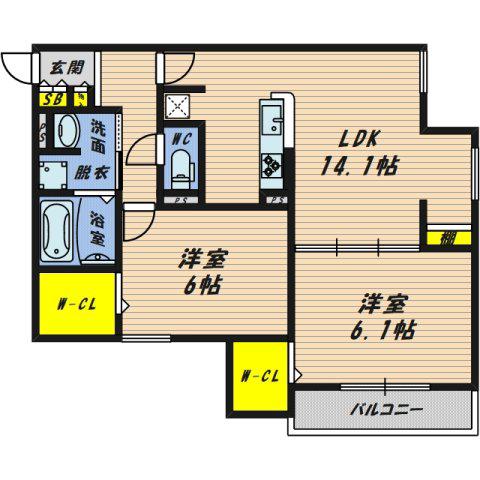 WEALTH JOTO(2LDK/1階)の間取り写真