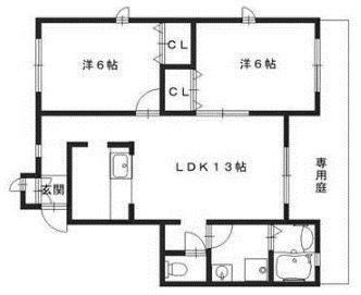 ルシエール本城(2LDK/1階)の間取り写真