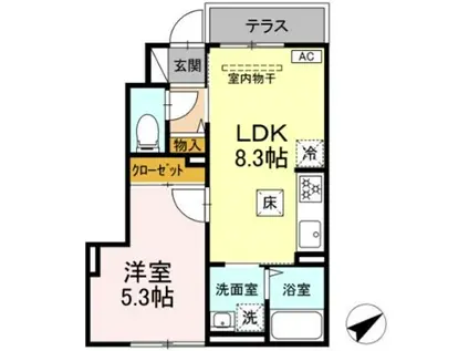 D TRIBUTE西谷(1LDK/1階)の間取り写真