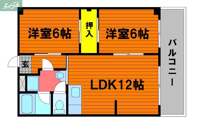 虫明第ニマンション(2LDK/2階)の間取り写真