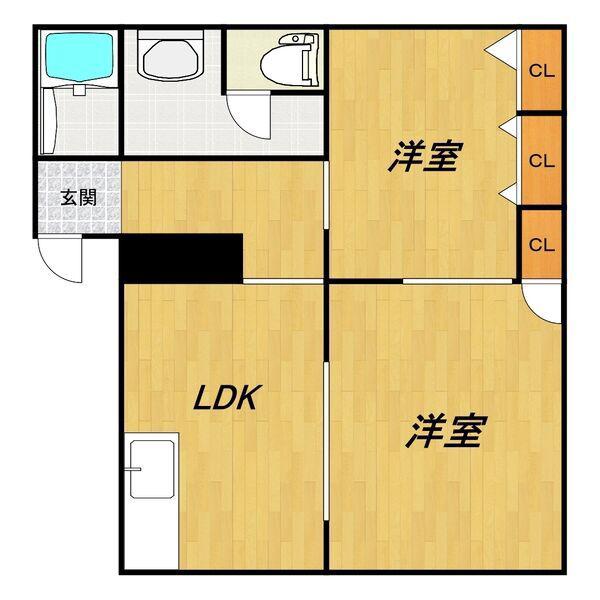 カーサボナール A棟(2DK/1階)の間取り写真