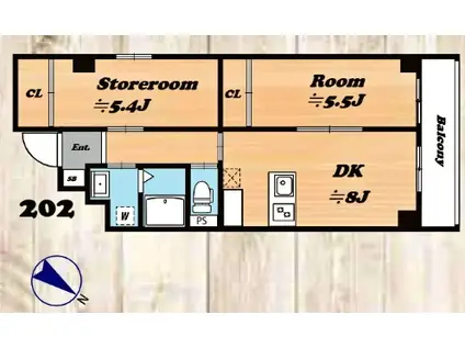 エスポワール伊勢佐木(2DK/2階)の間取り写真