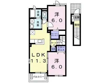 グランベールII(2LDK/2階)の間取り写真