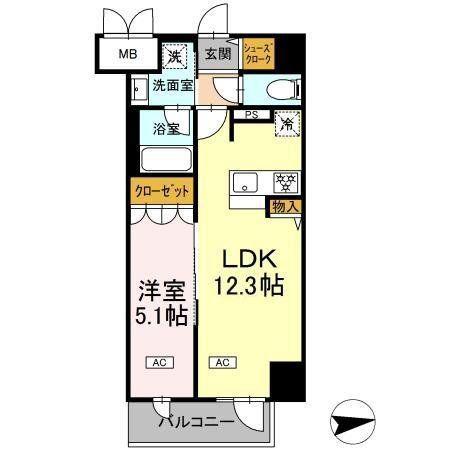 IS二十人町(1LDK/11階)の間取り写真