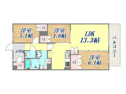 ミレーネ神戸住吉本町(3LDK/1階)の間取り写真