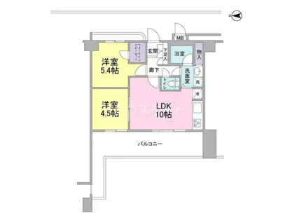 ラフィーネデュオ(2LDK/14階)の間取り写真