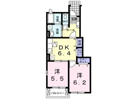 エクセレント・クレオパトラD(2DK/1階)の間取り写真