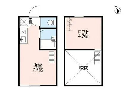 ＪＲ中央線 三鷹駅 徒歩15分 2階建 築8年(ワンルーム/1階)の間取り写真