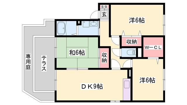 グランドコート夕映の郷(3LDK/1階)の間取り写真