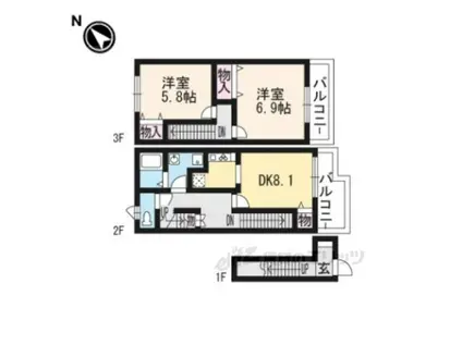 グリーンホーム南里(2DK/2階)の間取り写真