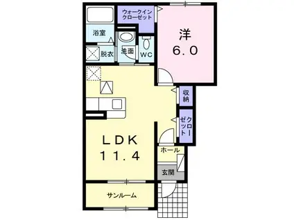 アッシュ ヒル II(1LDK/1階)の間取り写真